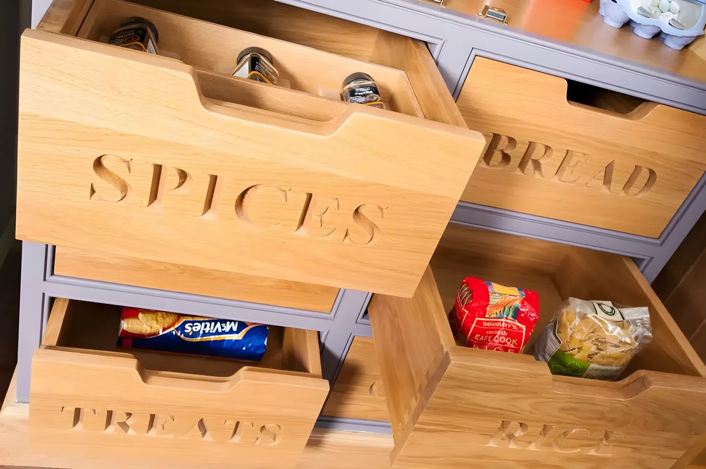 An oak drawer engraved Spices